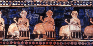 Ausschnitt aus der „Standarte von Ur“, Bankettszene, ca. 2500 v. Chr.