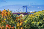 Friedrich Ebert Brücke hinter der Ruhrorter Mühlenweide im Herbst