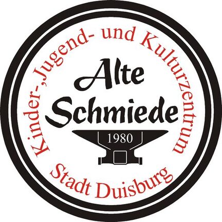 Logo: Amboss darüber "Alte Schmiede 1980" und drumherum: "Kinder-,Jugend- und Kulturzentrum Stadt Duisburg
