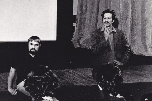 Eröffnungsveranstaltung im Studio M: Regisseur Werner Herzog (re.) mit dem ersten Kinoleiter Horst Schäfer.