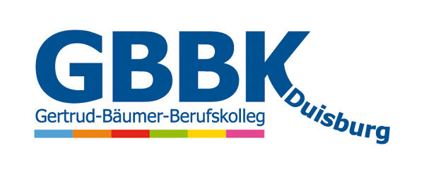 Abkürzung GBBK in groß, darunter der Name der Schule unterschrichen von farbigen Rechtecken auf weißem Grund.