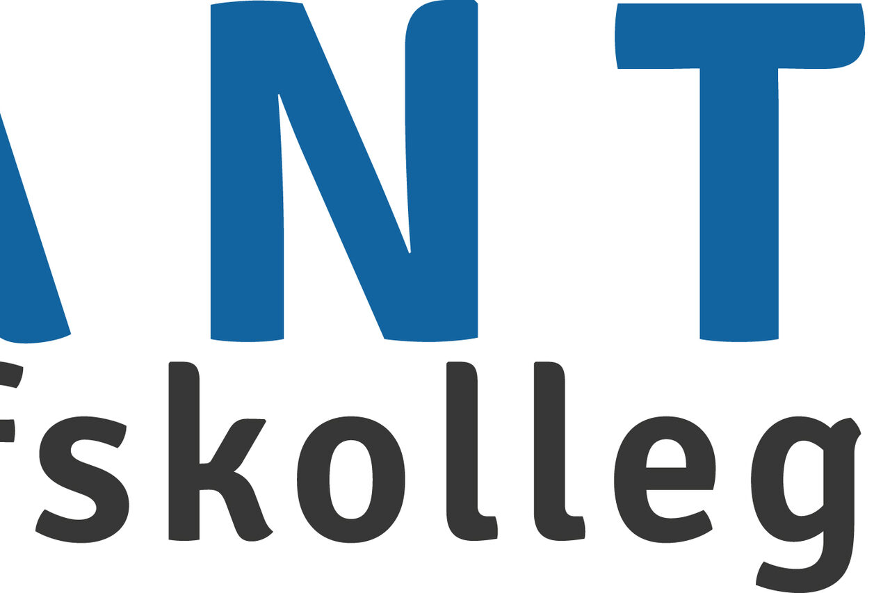 Logo in blau KANT in schwarz Berufskolleg, mit einer blauen Kugel mit weißen Streifen und drei Punkten