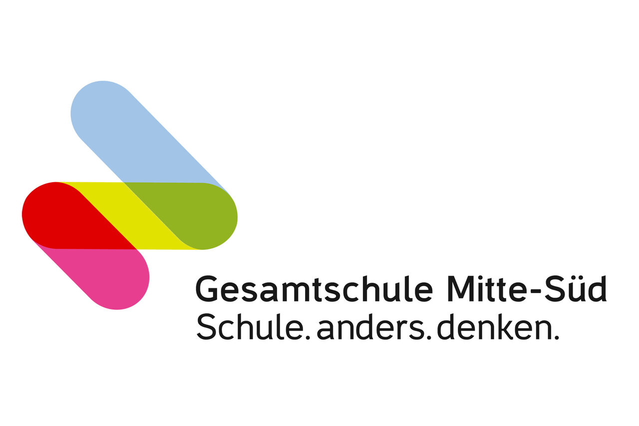 Logo mit Text Gesamtschule Mitte-Süd mit Schulmotto:Schule.anders.denken.