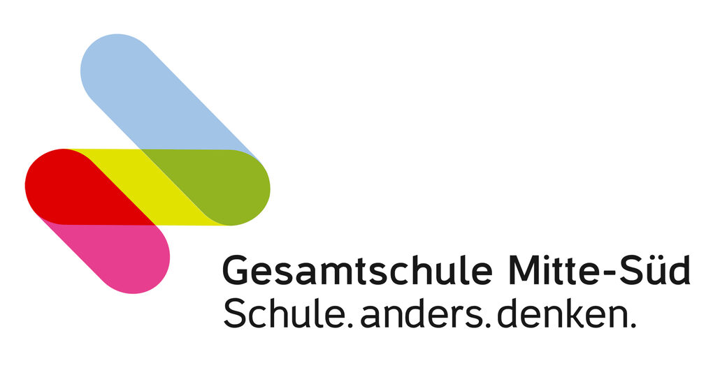 Logo mit Text Gesamtschule Mitte-Süd mit Schulmotto:Schule.anders.denken.