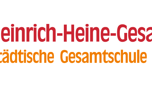 Zwei übergeordnete Hs mit Schriftzug Heinrich-Heine-Gesamschule, Städtische Gesamtschule Rheinhausen