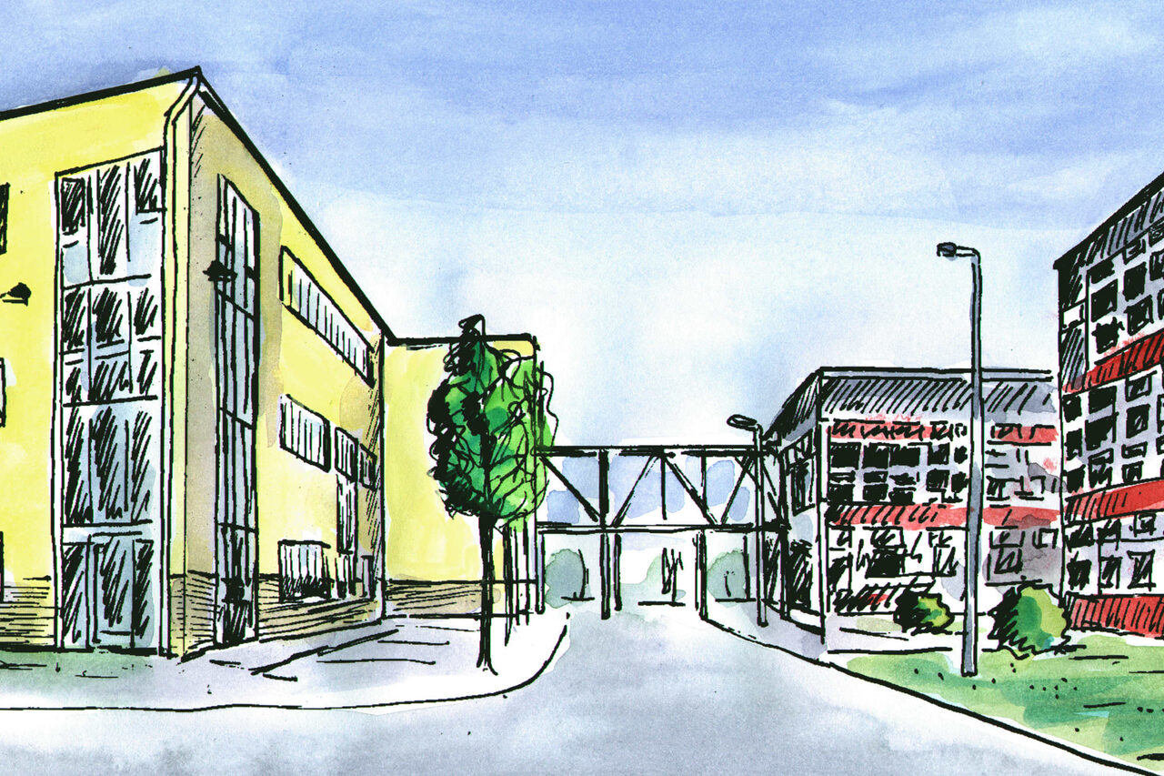 Gemaltes Bild des Schulgebäudes