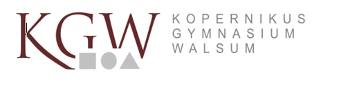 Abkürzung KGV, darunter graues Viereck, Kreis, Dreick, daneben Kopernikus Gymnasium Walsum