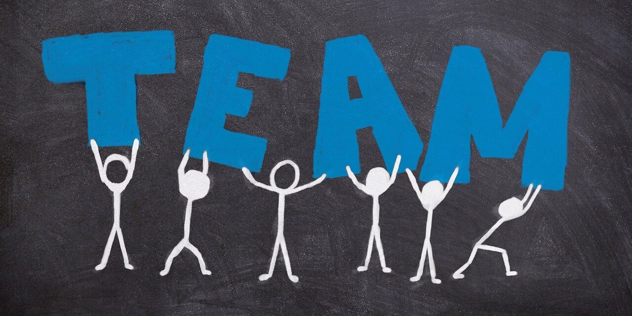Blaue Schrift "Team"