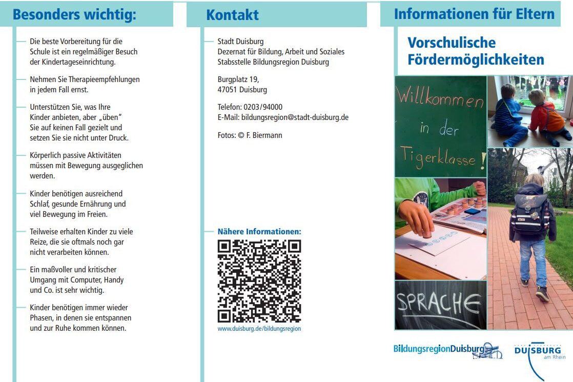 Erste Seite des Flyers mit Bildern und Hinweisen