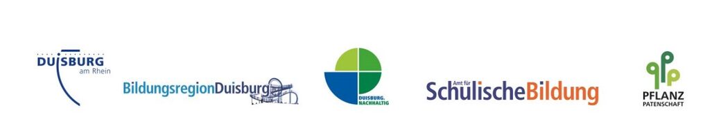 Logos: Stadt Duisburg, Bildungsregion Duisburg, Duisburg.Nachhaltig, Amt für Schulische Bildung, PflanzPatenschaft