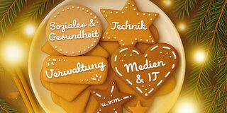 Plätzchen mit Berufsfeldern. Soziales und Gesundheit, Technik, Verwaltung, Medien & IT, uvm.