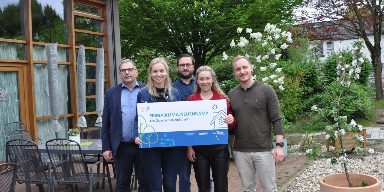 Das Kernteam des Projektes bestehend aus Vertretern der Stadtwerke, GEBAG, Stadt Duisburg, Klimaagentur Rhein-Ruhr sowie Sanierungsmanager Christopher Seifried (GERTEC)