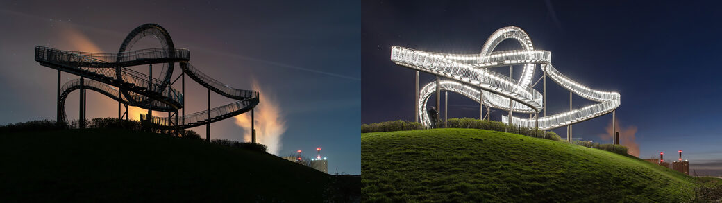 Earth Hour 202, Tiger&Turtle, Duisburg, links unbelichtet,rechts belichtet