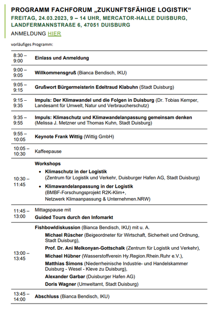 Programm Fachforum "Zukunftsfähige Logistik"