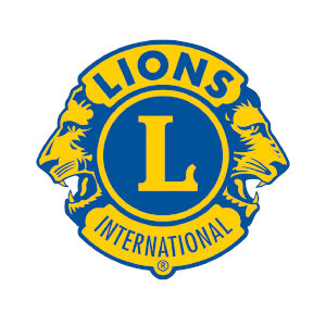 Logo des Lionsclubs mit jeweils einem Löwenkopf an der Seite des Siegels in dessen Mitte ein großes "L" prangt. Oben steht Lions unten International