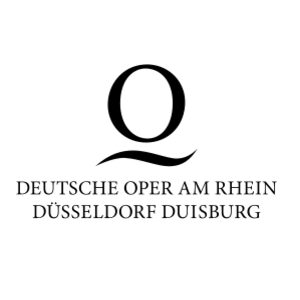 Schriftzug "Deutsche Oper am Rhein Düsseldorf Duisburg". Ein großes "O" mit dem angedeuteten Rhein darunter.