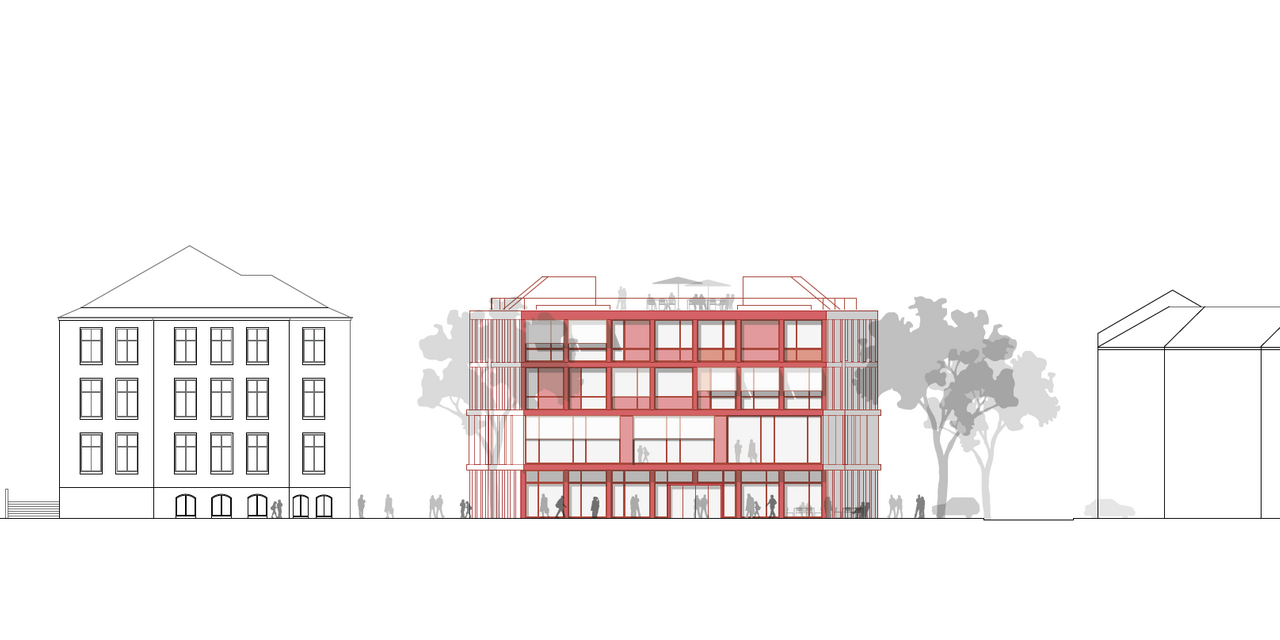 Entwurfsskizze des Campusgebäudes