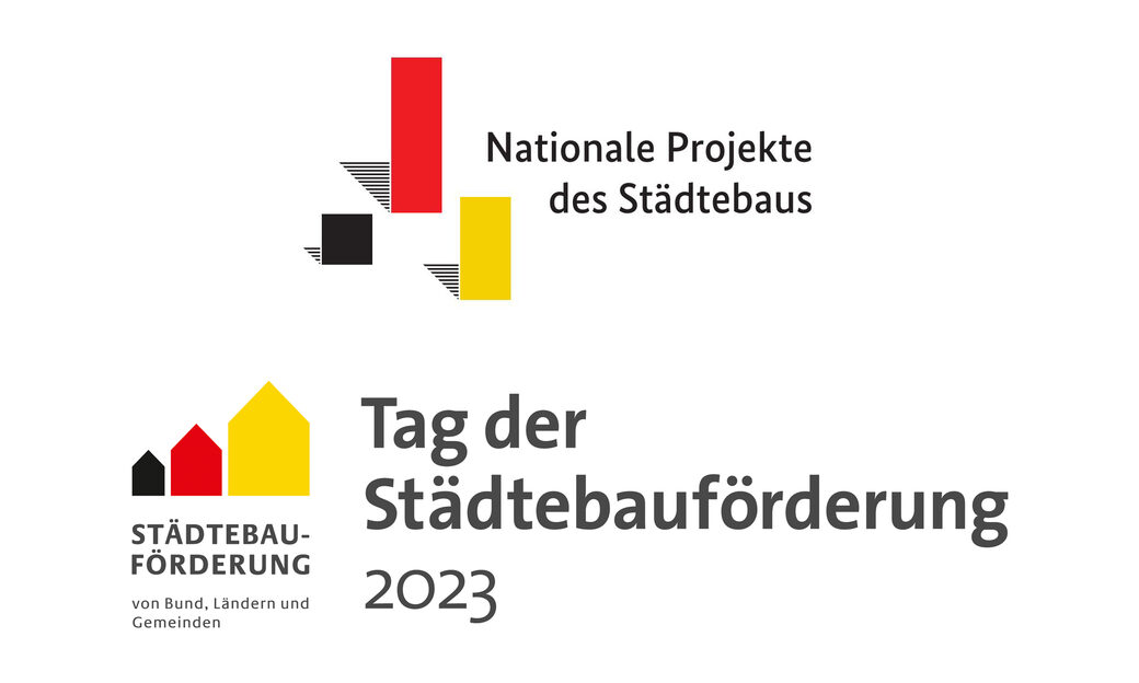 Logos "Nationale Projekte des Städtebaus" und "Tag der Städtebauförderung 2023"