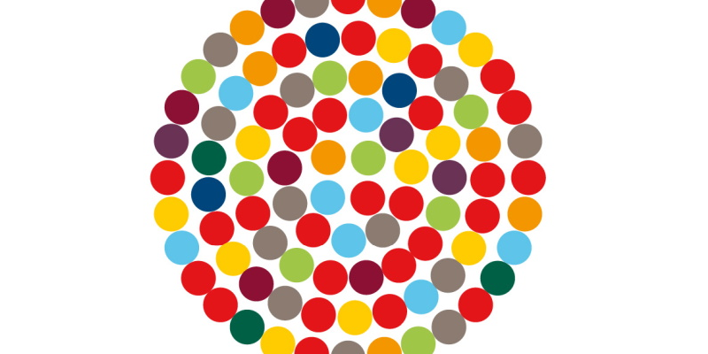 Man sieht einen Kreis der aus vielen bunten Punkten besteht