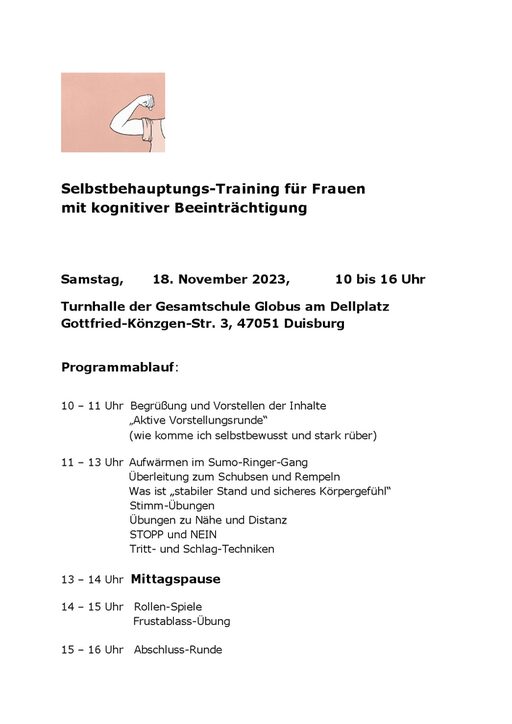 Plakat Selbstbehauptungs-Training für Frauen  mit kognitiver Beeinträchtigung