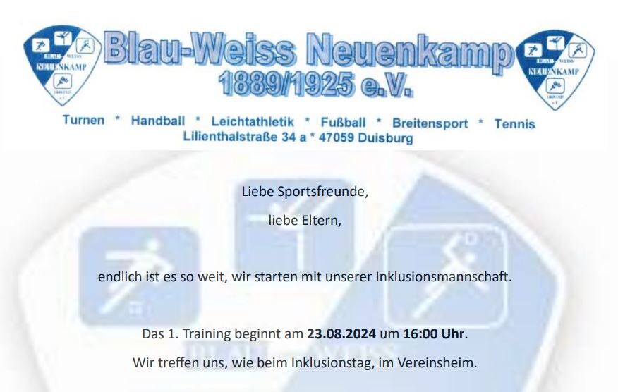 Einladung zur Inklusionsmannschaft