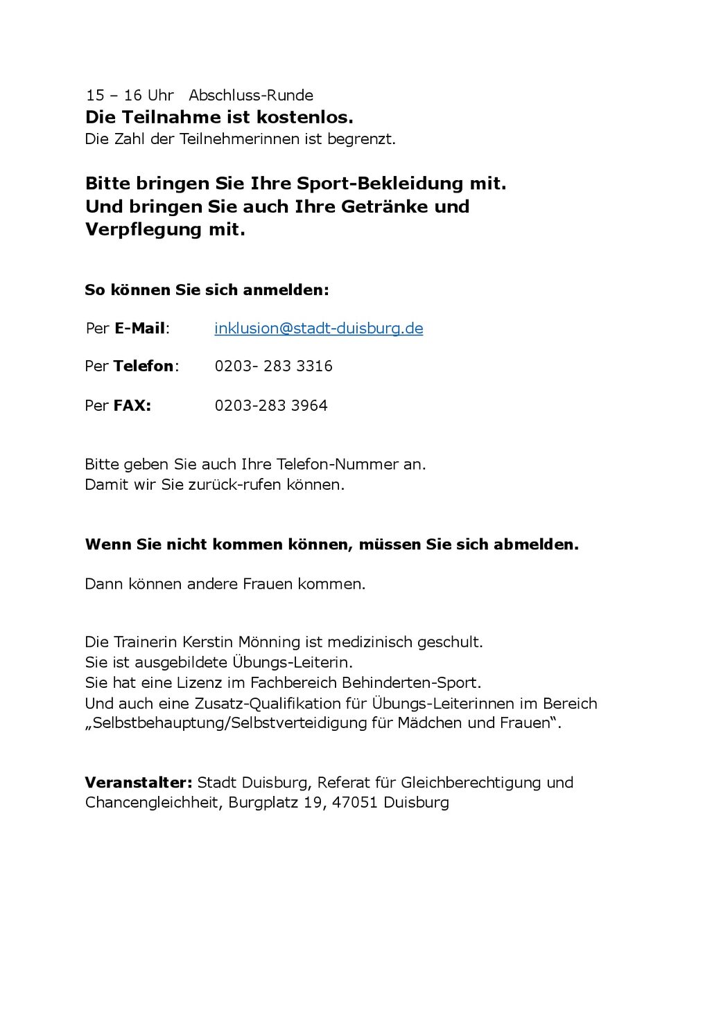 Einladung Selbstbehauptungs-Training