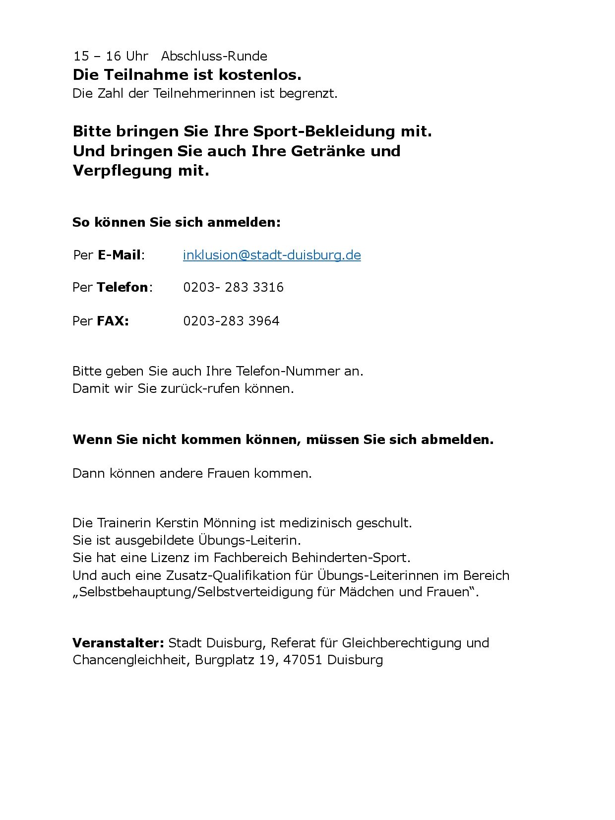 Einladung Selbstbehauptungs-Training