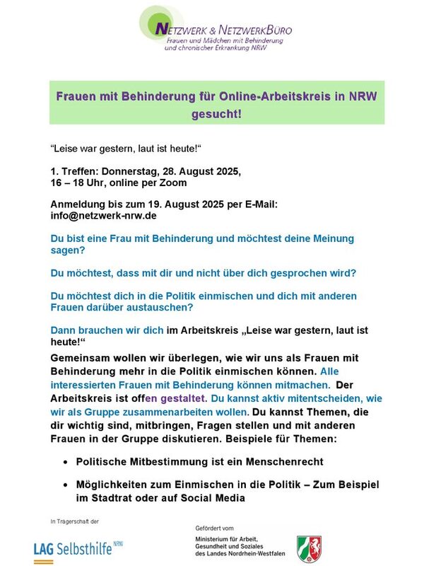 Einladung zum Online-Arbeitskreis „Leise war gestern, laut ist heute“