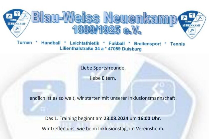 Einladung zur Inklusionsmannschaft