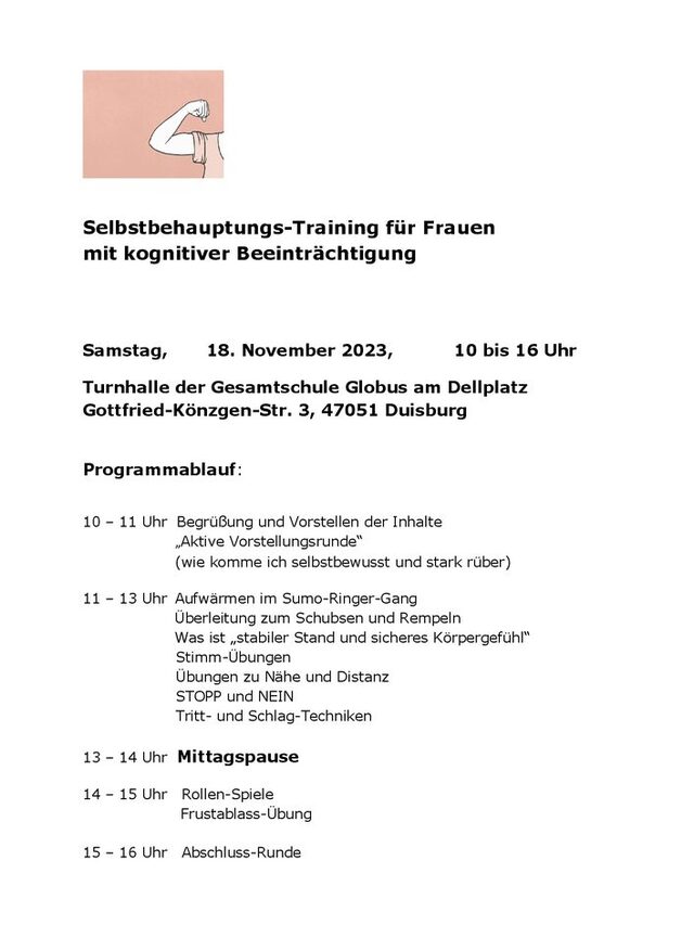 Plakat Selbstbehauptungs-Training für Frauen  mit kognitiver Beeinträchtigung