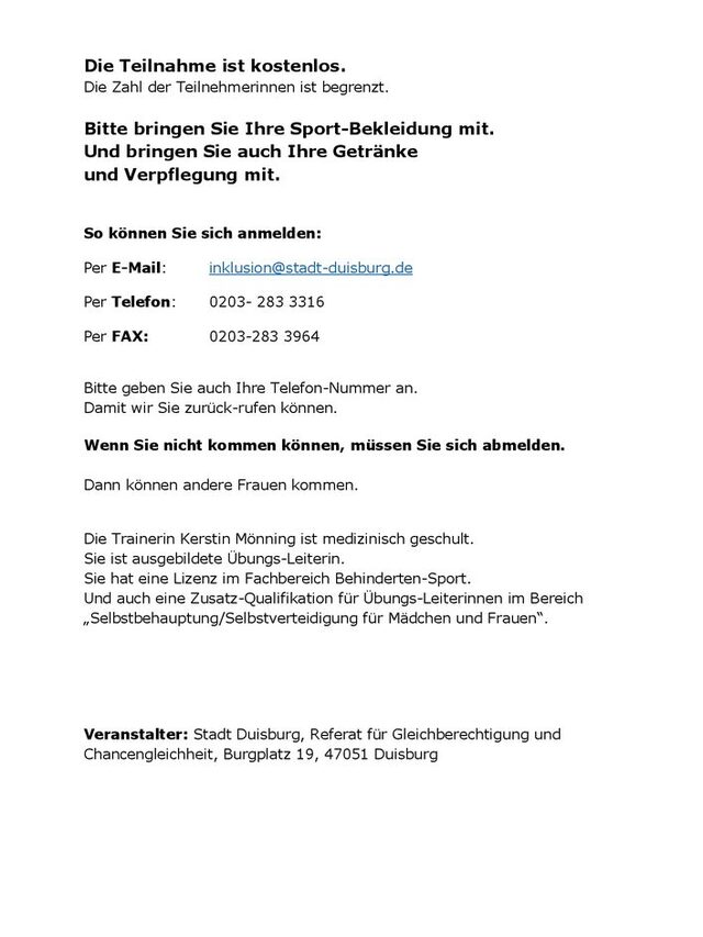 Plakat Selbstbehauptungs-Training für Frauen  mit kognitiver Beeinträchtigung