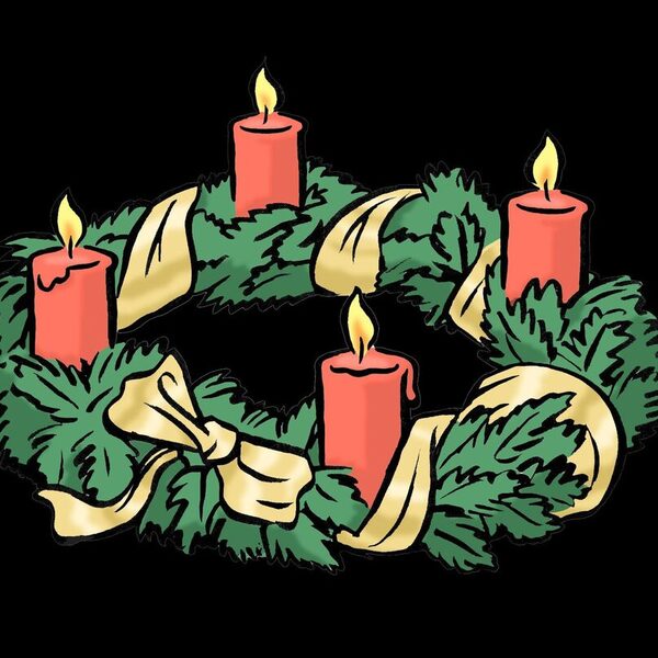 Adventskranz mit vier brennenden Kerzen