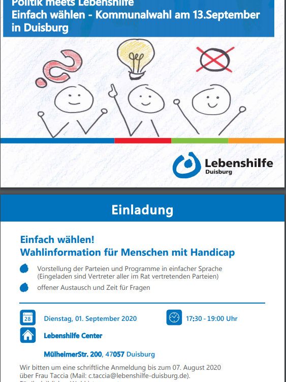 Einladung zur Wahlinformation der Lebenshilfe Duisburg
