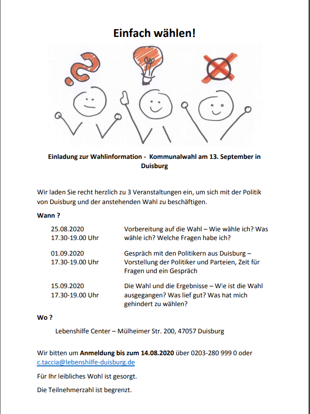 Einladung zur Wahlinformation der Lebenshilfe Duisburg