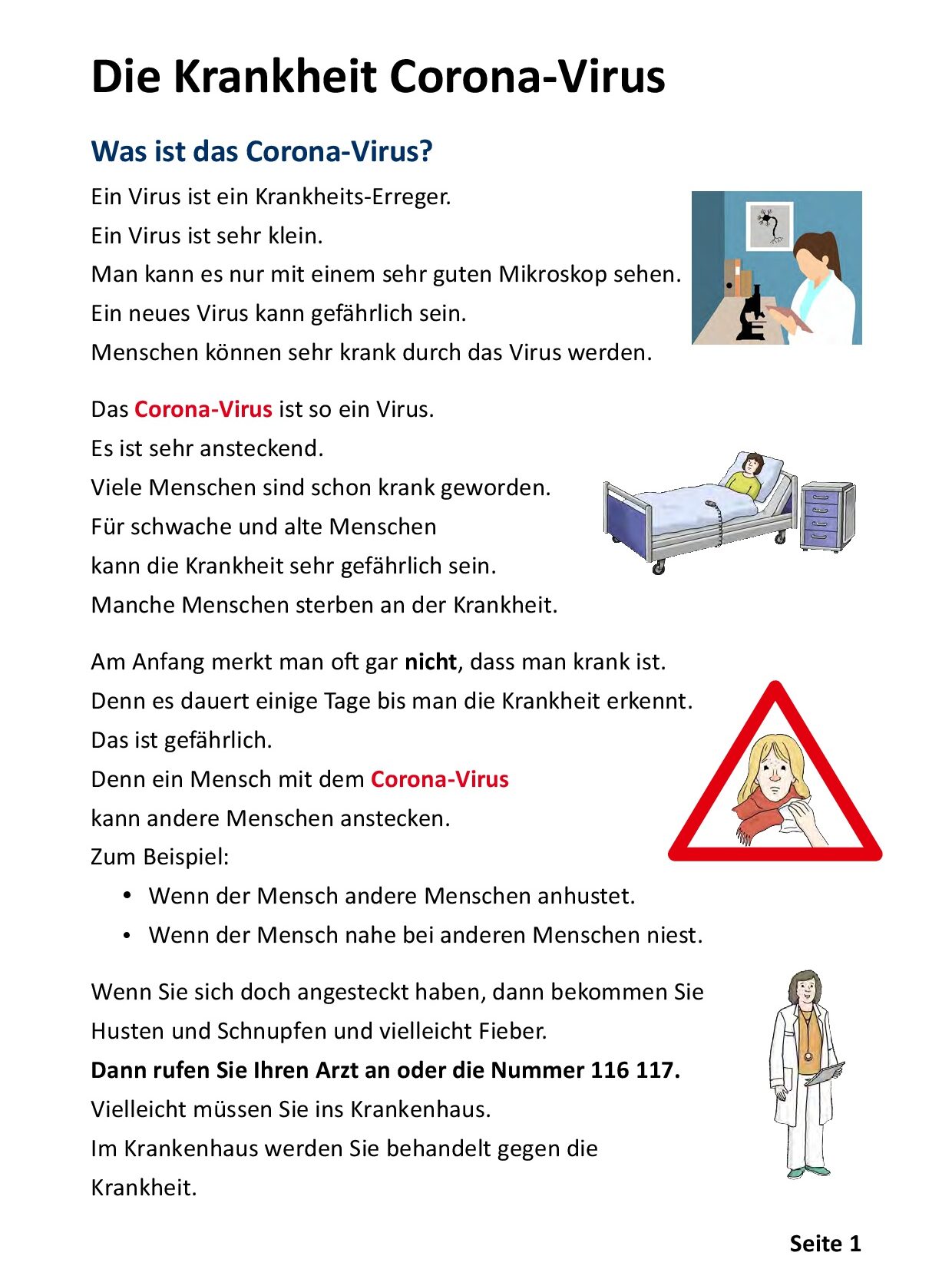 Bebilderte Erklärung des Corona-Virus in Leichter Sprache