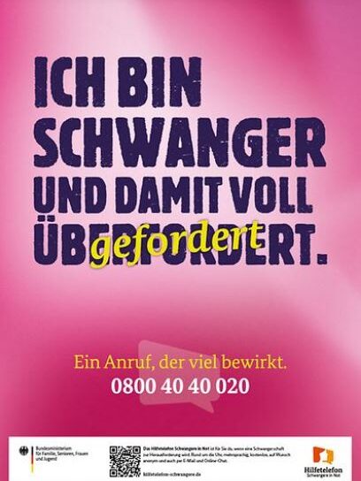 Plakat mit der Aufschrift "Ich bin schwanger und damit voll überfordert