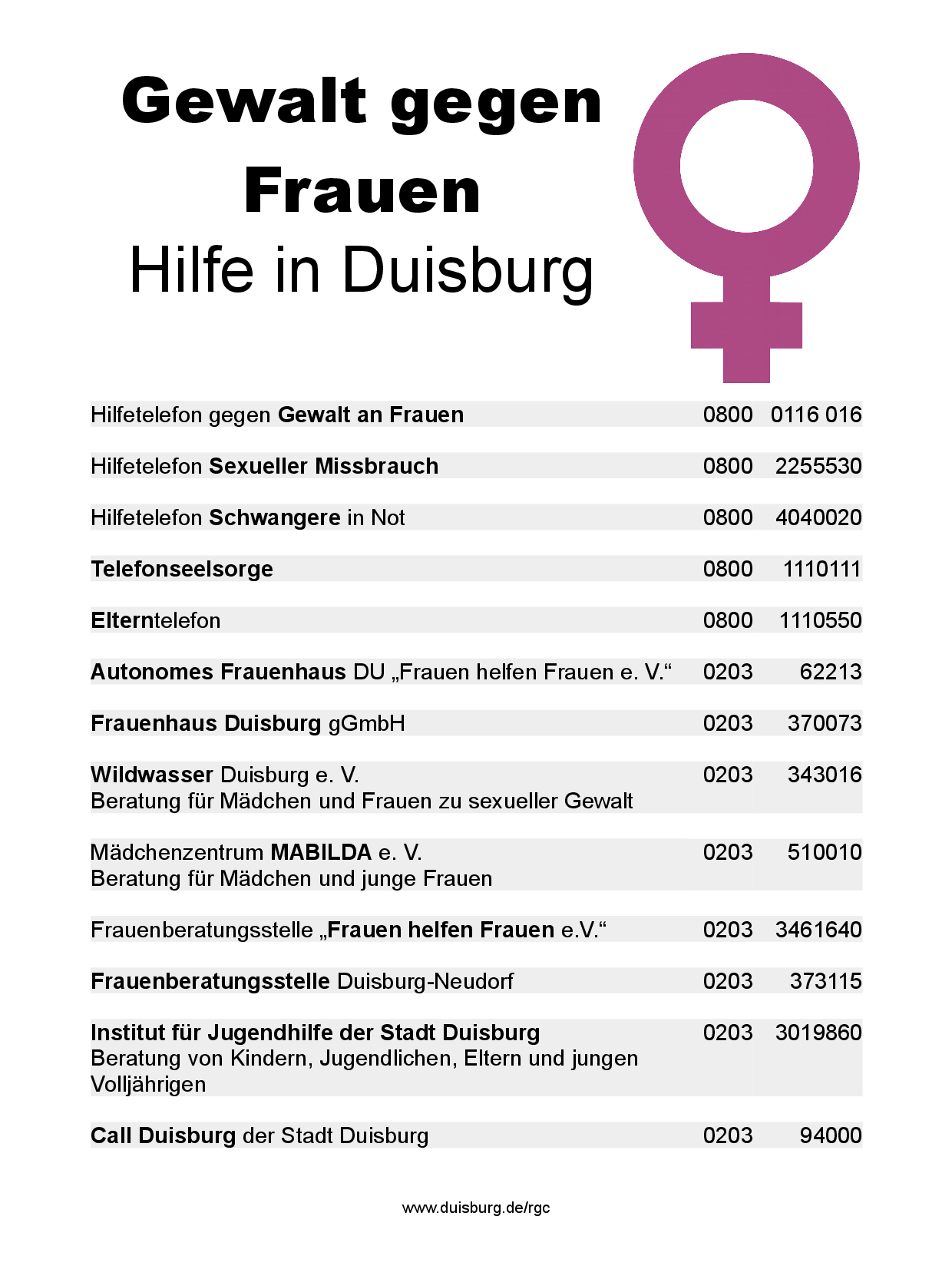 Hilfsangebote in Duisburg