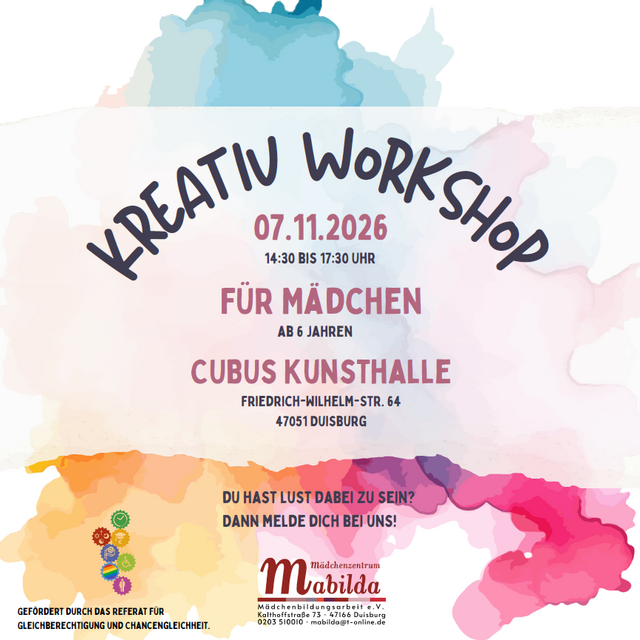 Flyer Kreativ-Workshop für Mädchen am 7. November 2026