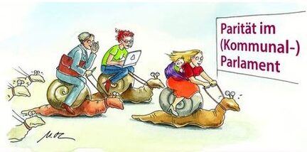 Frauen sitzen auf Schnecken und reiten in Richtung Parität ins kommunale Parlamenten