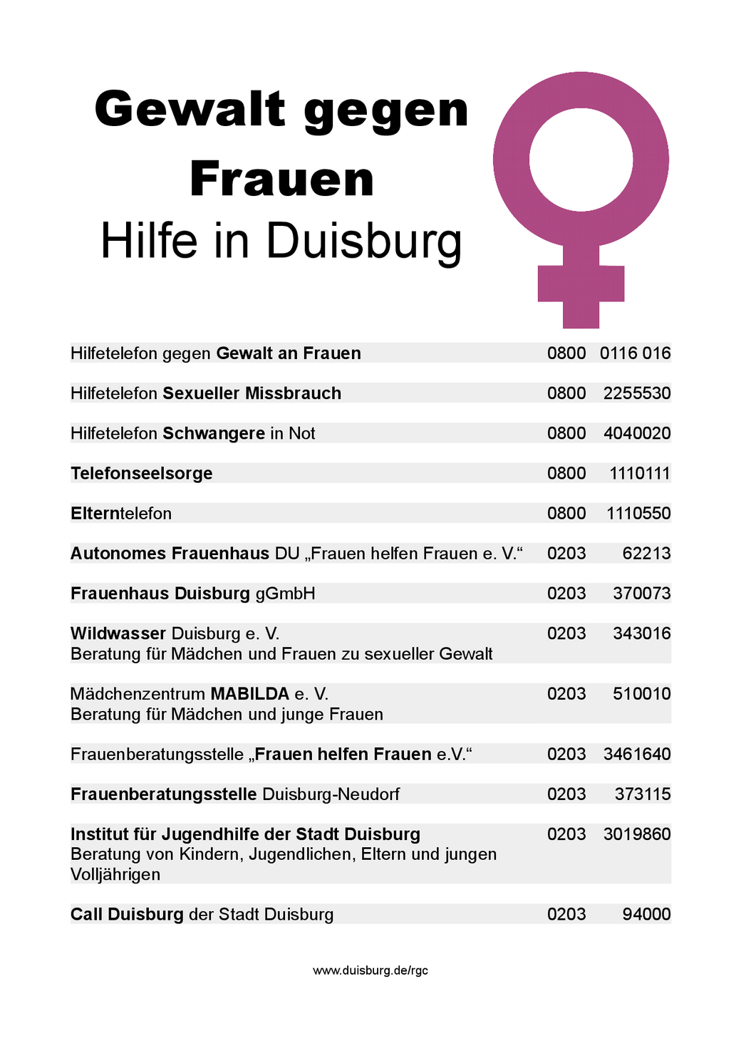 Hilfsangebote in Duisburg