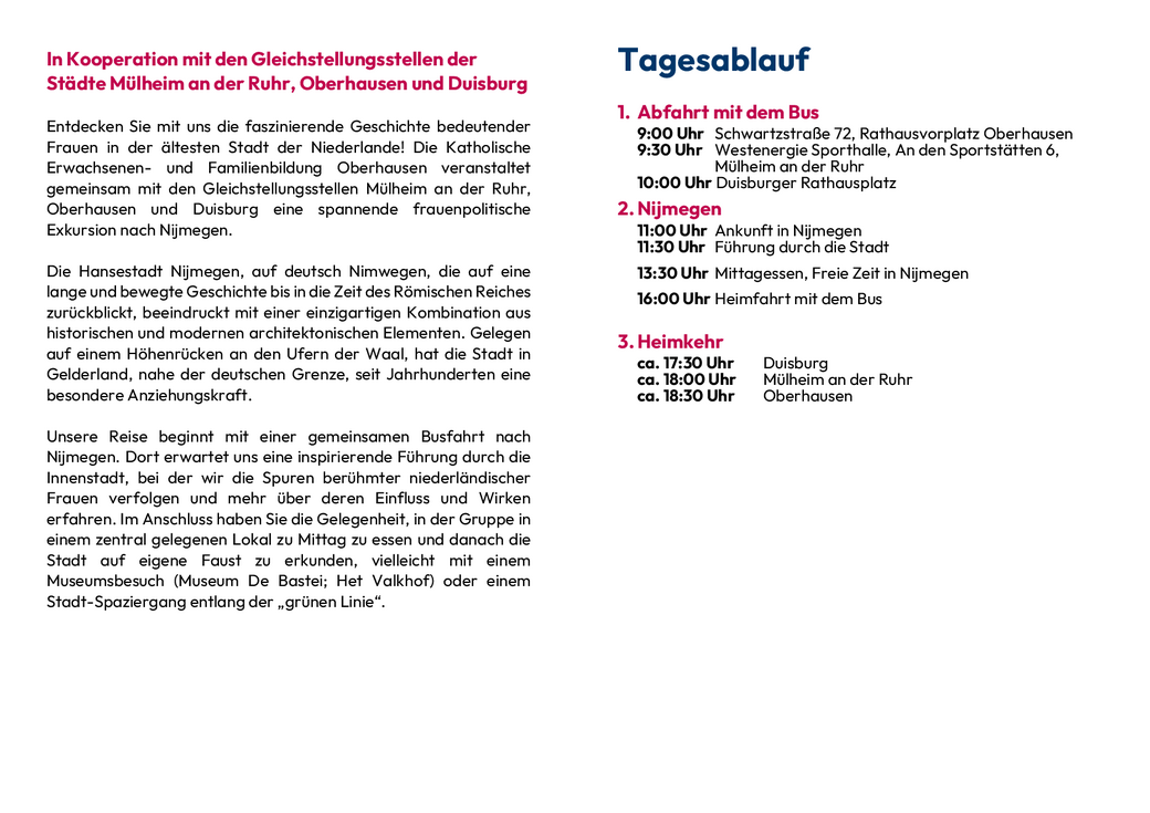 Flyer Frauenpolitisch unterwegs nach Nijmegen