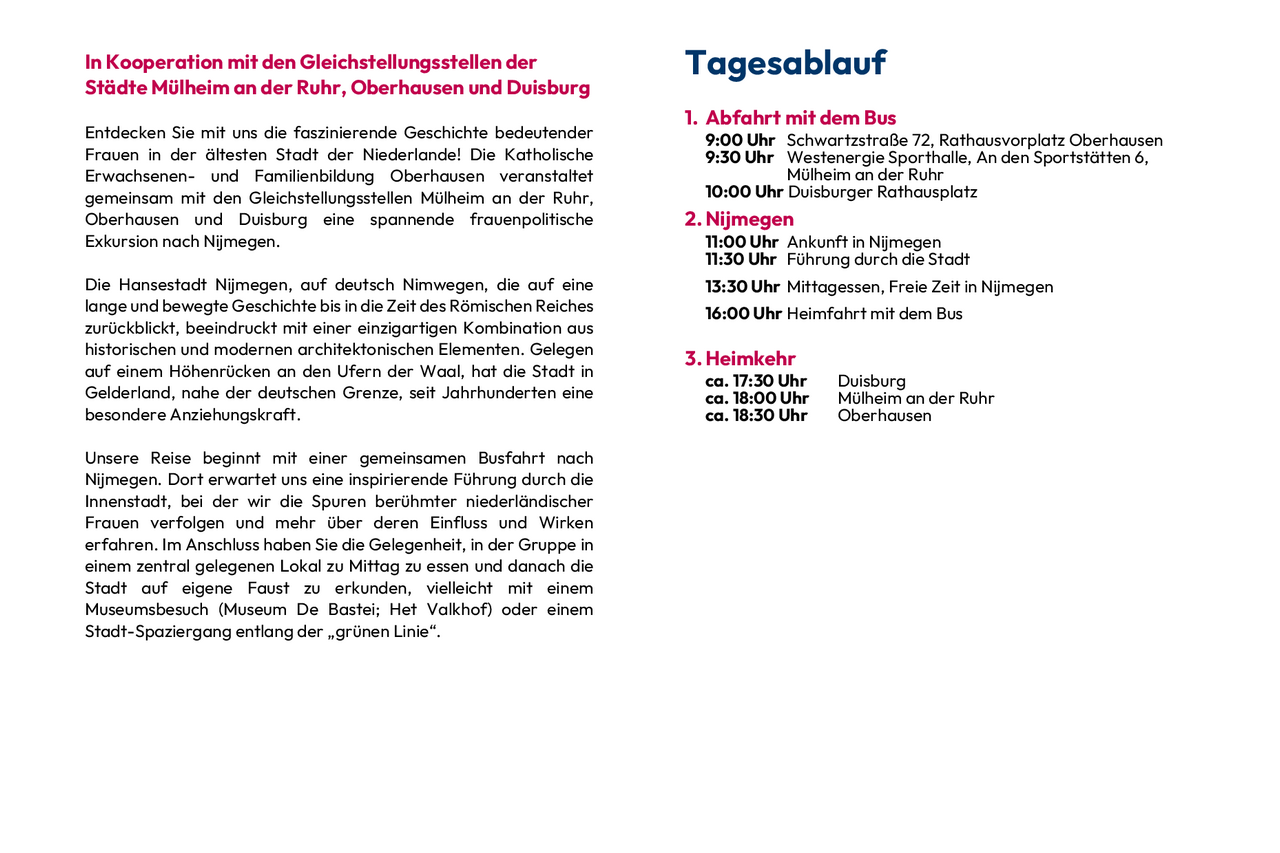 Flyer Frauenpolitisch unterwegs nach Nijmegen