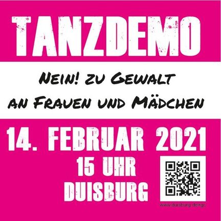 Plakat mit dem Text: TANZDEMO Nein! Zu Gewalt an Frauen und Mädchen 14. Februar 2021