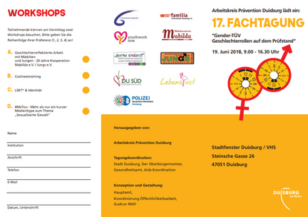 Flyer zur 17. Fachtagung "Gender-TÜV Geschlechterrollen auf dem Prüfstand"