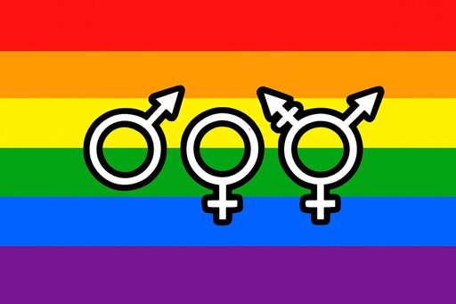 Regenflagge mit drei Gendersymbolen