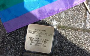Stolperstein Walter Braumann nach der Reinigung