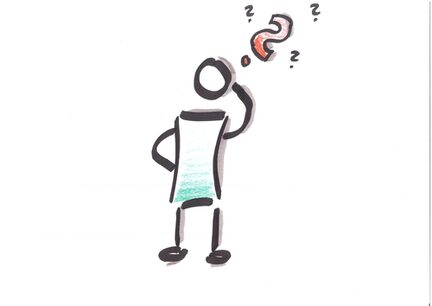 Gezeichnetes Männchen mit Fragezeichen am Kopf