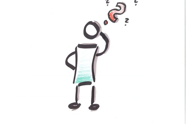 Gezeichnetes Männchen mit Fragezeichen am Kopf