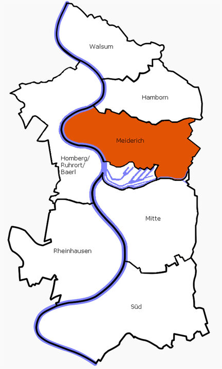 Stadtkarte mit Kenntlichmachung der Lage Bezirk Meiderich / Beecks