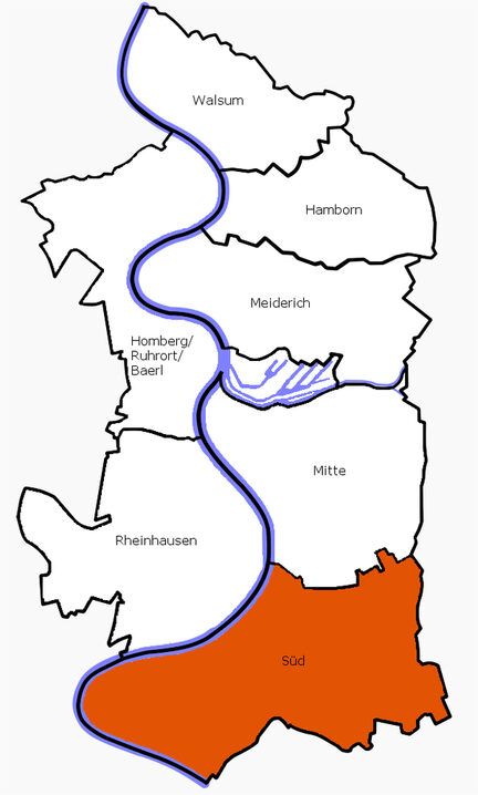 Stadtkarte mit Kenntlichmachung der Lage Duisburg-Süds